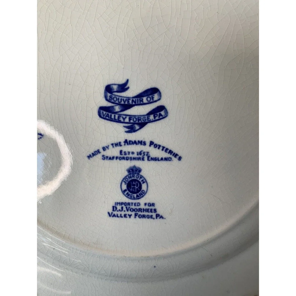 Washington's Headquarters At Valley Forge Plate Blue Transferware Adams Vintage
